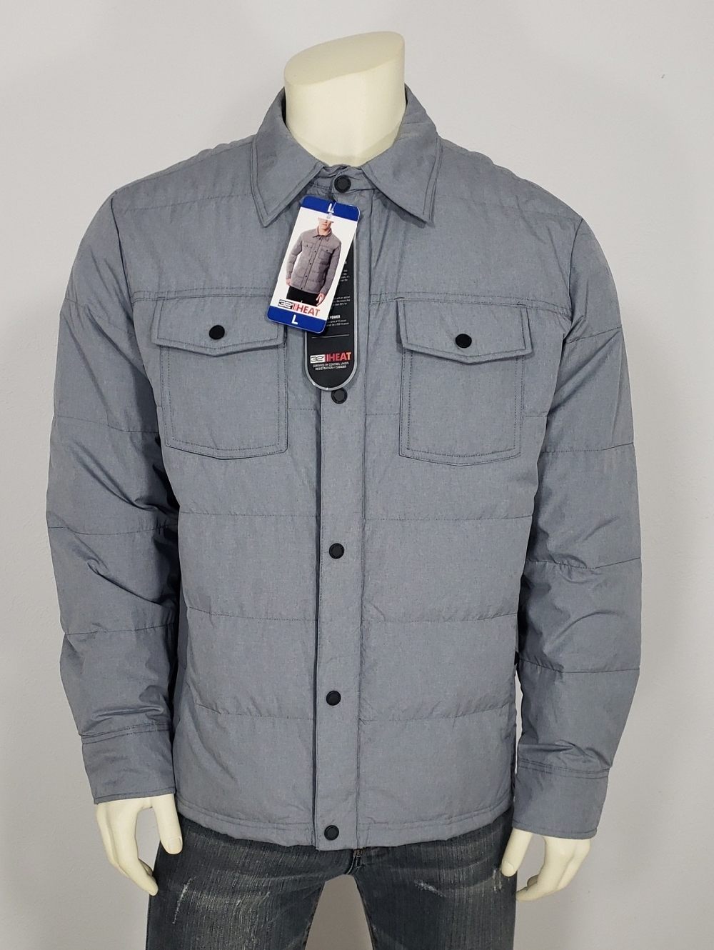 NWT 32 DEGREES HEAT WARM GREY MEL ULTRA LIGHT DOWN PUFFER  SHIRT JACKET MEN'S L